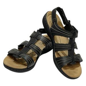 CLARKS LAURIEANN BLACK VINE FLAT SANDALS SZ 6M